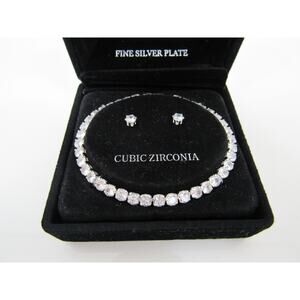 Primavera 7.5" Silver Plate Cubic Zirconia Tennis Bracelet & Earring Set NEW NIB